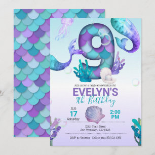 Mermaid Tail Mermaid Invitation for 9th Birthday