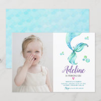 Mermaid Tail Ocean Cute Watercolor Photo Birthday