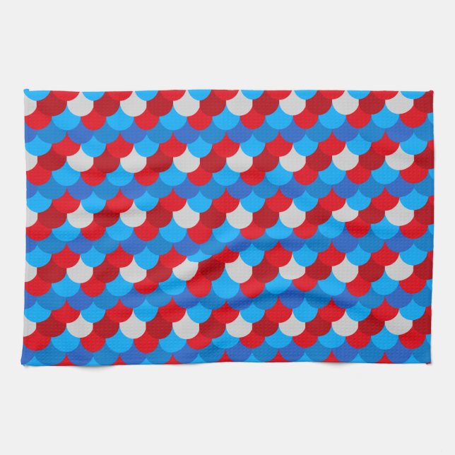 Mermaid Tail Pattern American Flag Colours Xmas Tea Towel (Horizontal)