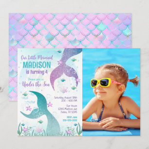 Mermaid Tail Photo Under the Sea Birthday  Invitation