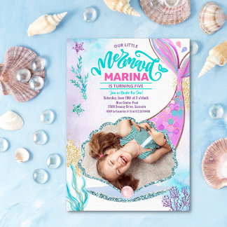 Mermaid Tail Photo Under the Sea Birthday Invitation