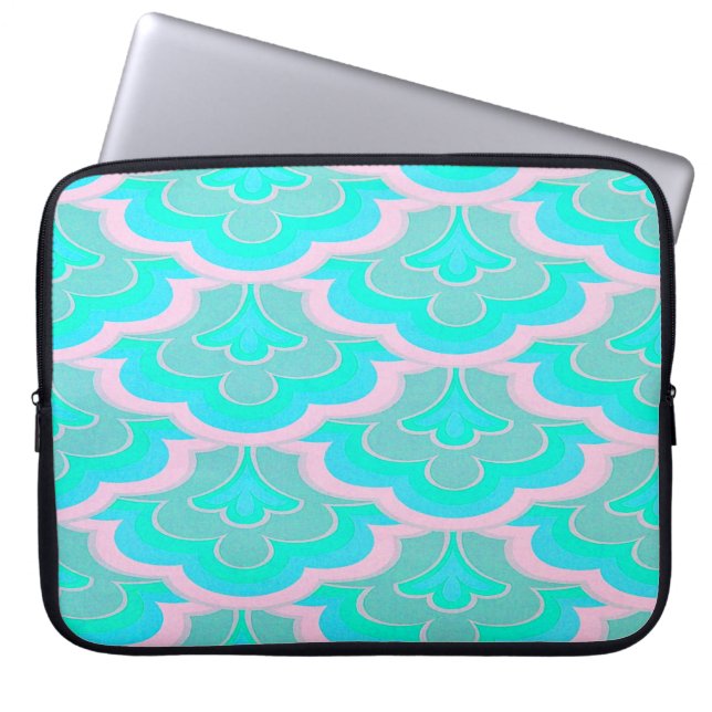 Mermaid Tail Pink and Teal Pattern Fantasy Fun Laptop Sleeve (Front)
