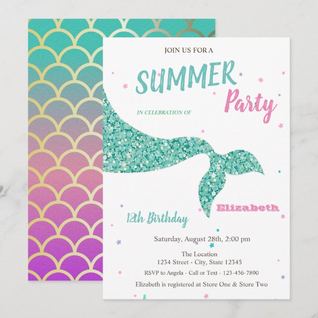 Mermaid Tail,Scales  Invitation (Front/Back)