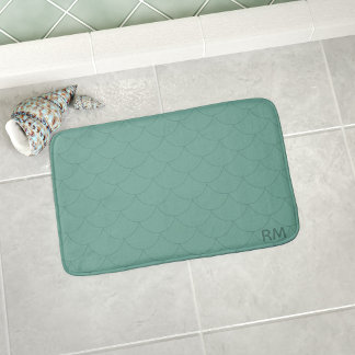 Mermaid Tail Scales Pattern Monogram Green Bath Mat