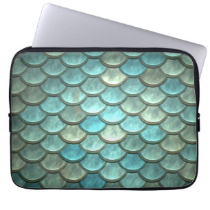 Mermaid Tail Scales Soft Blue Green Turquoise Laptop Sleeve