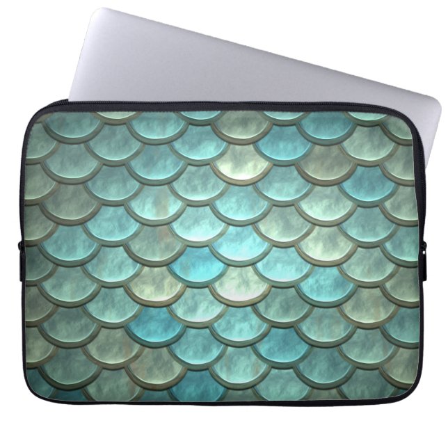 Mermaid Tail Scales Soft Blue Green Turquoise Laptop Sleeve (Front)