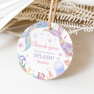 Mermaid Tail Sea Birthday Party Round Favour Tags
