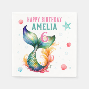 Mermaid Tail Seashells Bubbles Starfish Birthday  Napkin