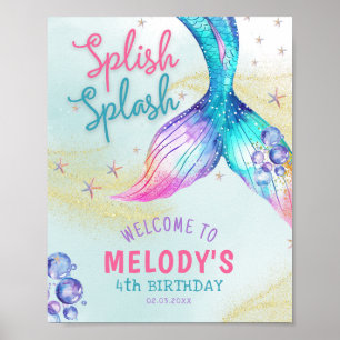 Mermaid Tail Splish Splash birthday Welcome Poster