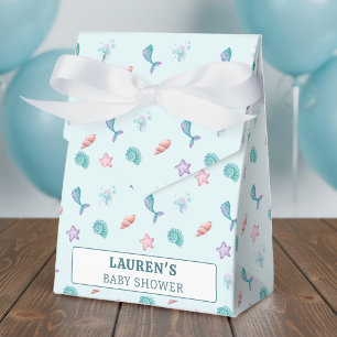 Mermaid Tail Starfish Seashell Pattern Blue Favour Box