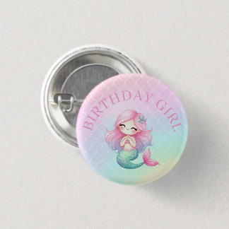 Mermaid Tail Teal Pink Girly Birthday 3 Cm Round Badge