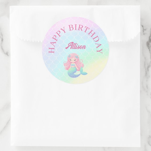 Mermaid Tail Teal Pink Girly Birthday Classic Round Sticker (Bag)