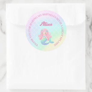 Mermaid Tail Teal Pink Girly Birthday Classic Round Sticker