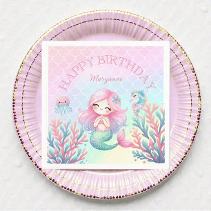 Mermaid Tail Teal Pink Girly Birthday Party Napkin