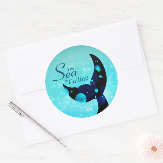 Mermaid Tail The Sea is Calling Quote Classic Round Sticker (Envelope)