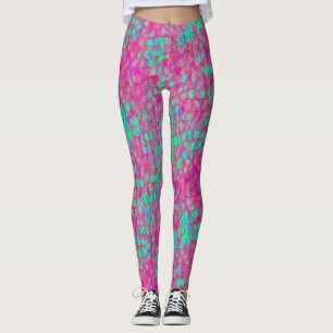 Mermaid Tail Turquoise Pink Fish Scales Pattern Leggings