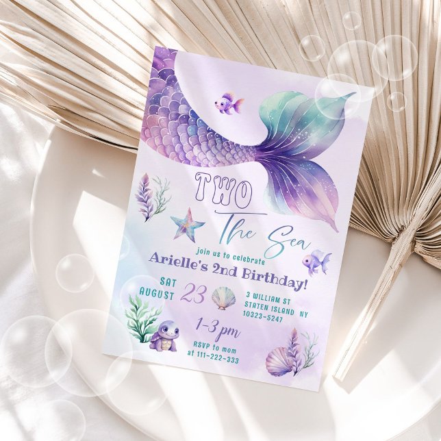 Mermaid tail Two the Sea 2nd Birthday party Invitation (Creator Uploaded)