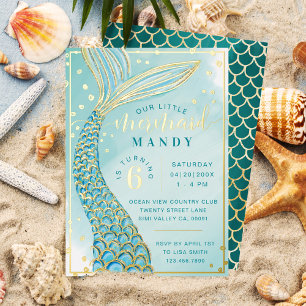 Mermaid Tail Under the Sea Aqua & Gold Birthday