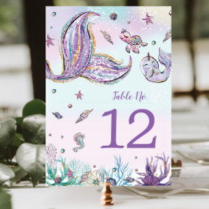Mermaid Tail Under the Sea Birthday Baby Shower Table Number