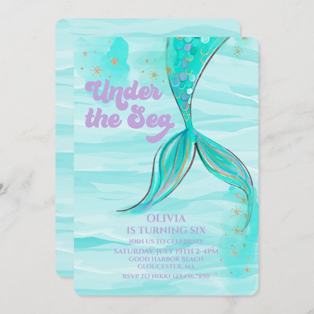 Mermaid Tail Under the Sea Birthday Invitation (Front/Back)