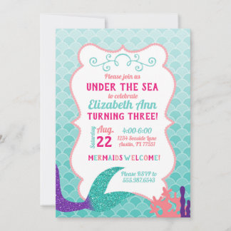Mermaid Tail Under The Sea Birthday Invitation
