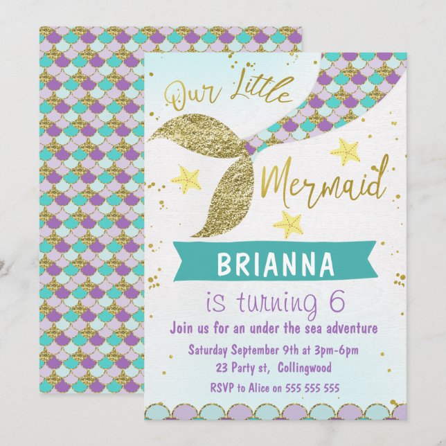 Mermaid Tail Under The Sea Birthday Invitation (Front/Back)