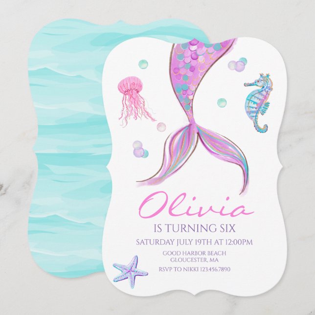 Mermaid Tail Under the Sea Birthday Invitation (Front/Back)