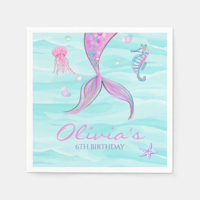 Mermaid Tail Under the Sea Birthday Napkin (Front)