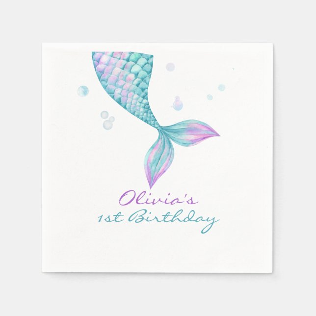 Mermaid Tail Under the Sea Birthday Napkin (Front)