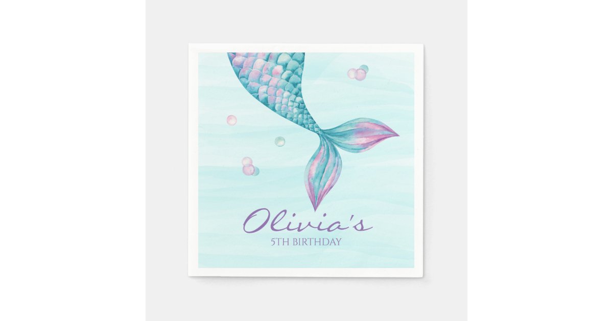 Mermaid Tail Under the Sea Birthday Napkins | Zazzle