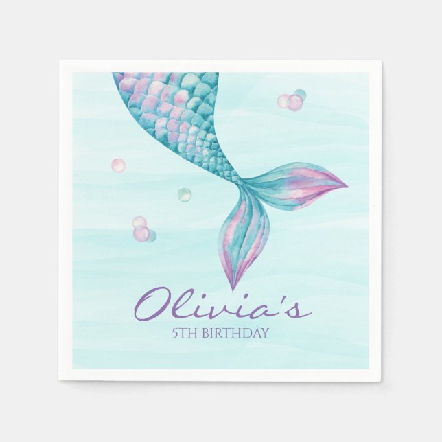 Mermaid Tail Under the Sea Birthday Napkins (Front)