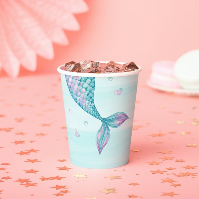 Mermaid Tail Under the Sea Birthday Paper Cups (Insitu)