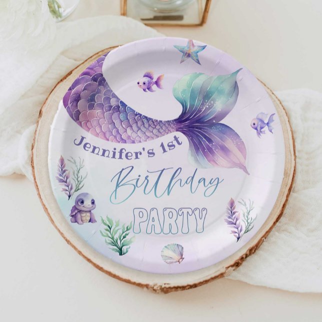 Mermaid tail Under the sea birthday party Paper Plate (Creator Uploaded)