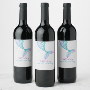 Mermaid Tail Under the Sea Birthday Wine Label
