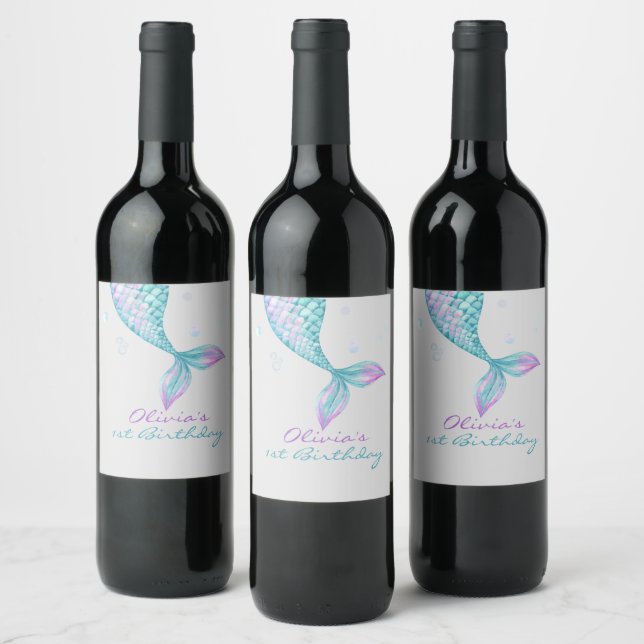 Mermaid Tail Under the Sea Birthday Wine Label (Bottles)