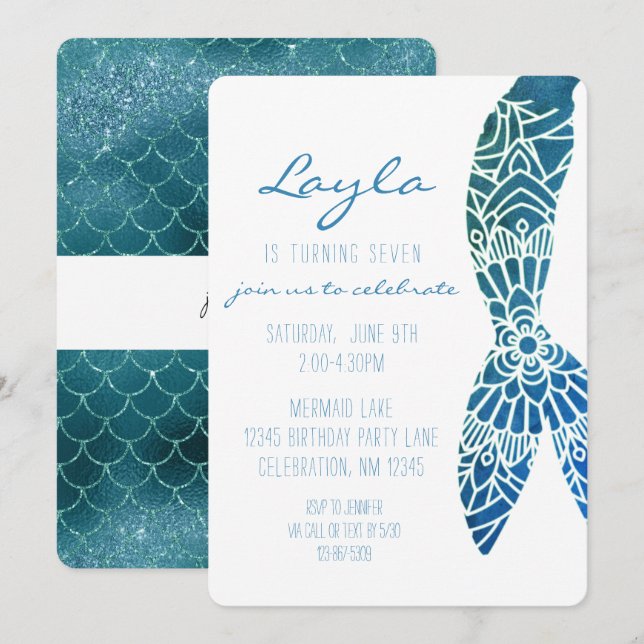 Mermaid Tail Under the Sea Girl Birthday Invitatio Invitation (Front/Back)