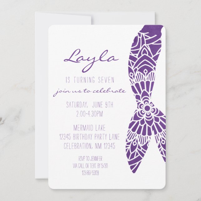 Mermaid Tail Under the Sea Girl Birthday Invitation (Front)