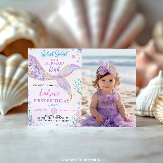 Mermaid Tail Under the Sea Girl Birthday Photo Invitation (Creator Uploaded)