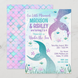 Mermaid Tail Under the Sea Girls Joint Birthday  Invitation