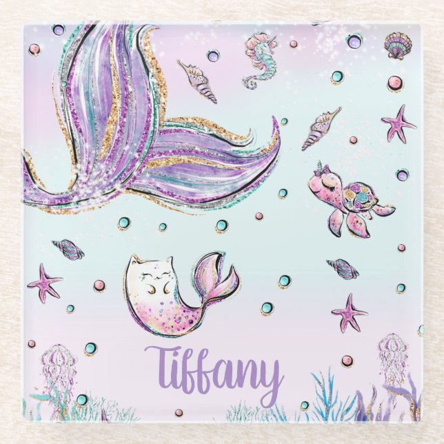 Mermaid Tail Under the Sea Ocean Creature Mercat Glass Coaster (Front)