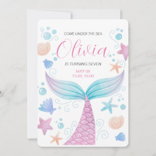 Mermaid Tail Under the Sea Pink Birthday  Invitation