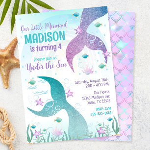 Mermaid Tail Under the Sea Pool Party Birthday Invitation