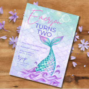Mermaid Tail Under the Sea Purple Birthday Invitation