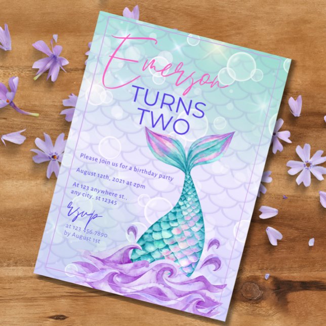 Mermaid Tail Under the Sea Purple Birthday  Invitation (Creator Uploaded)