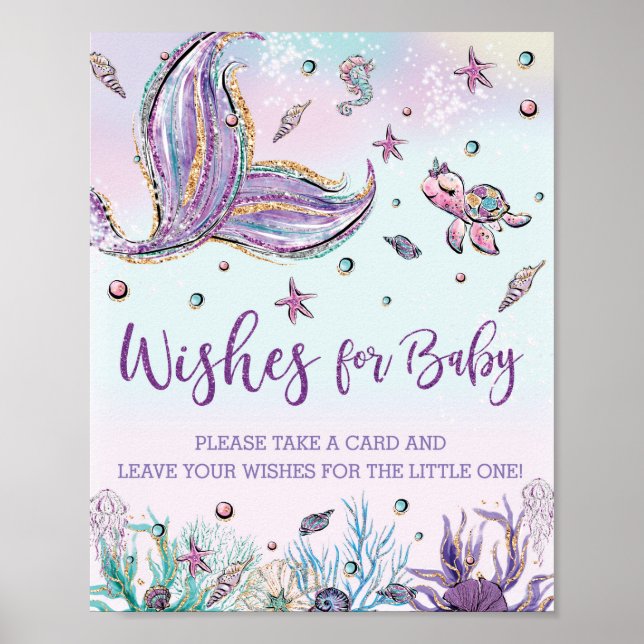 Mermaid Tail Under the Sea Wishes for Baby Sign (Front)