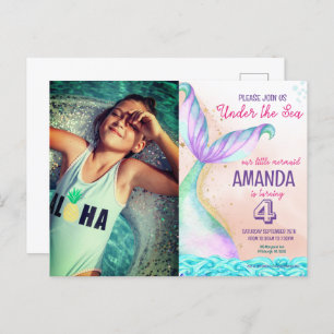 Mermaid tail Watercolor Birthday Under the Sea Postcard