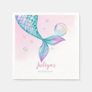 Mermaid Tail with bubbles Birthday Napkin