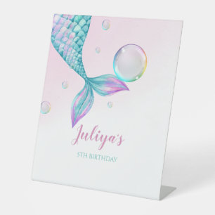 Mermaid Tail with bubbles Birthday Pedestal Sign