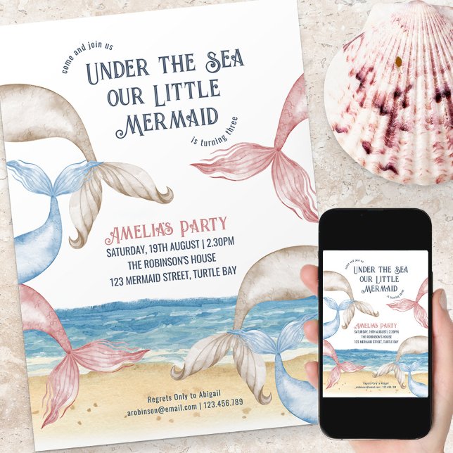 Mermaid Tails Beach Party Birthday Invitation (Creator Uploaded)