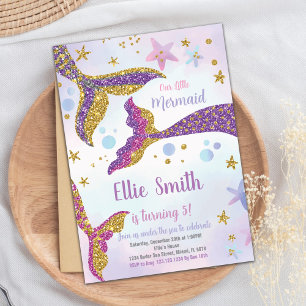 Mermaid Tails Glitter Birthday Invitation
